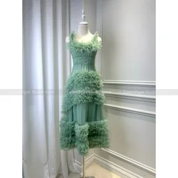 Australian Niche Green Sleeveless Puffy Princess Style Cake Dress Mesh Halter Dresses