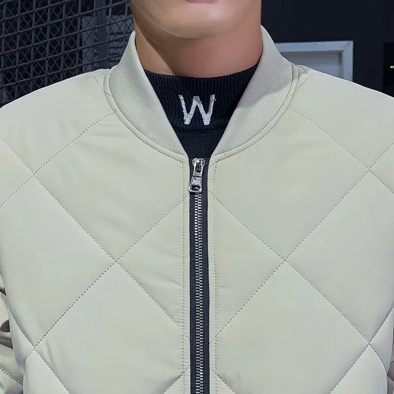 가을 겨울 신상 코튼 패딩 재킷 남성 의류 야구 칼라 파카 재킷 다이아몬드 체크 코트 남성 플러시 푸퍼 재킷