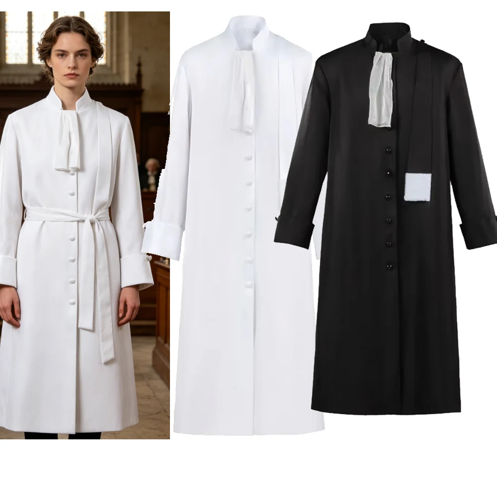 

Vintage White Lawyer Costume Barrister Robe Jabot Collar Clergy Choir Robe Halloween Priest Medieval Cosplay Costume