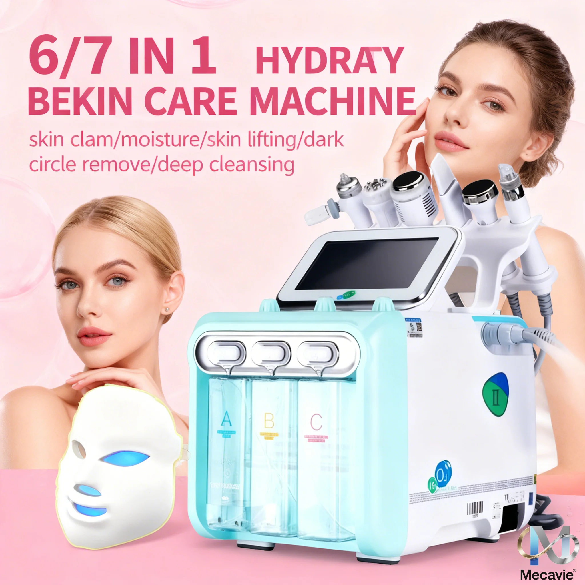 New 7‑in‑1 SPA Beauty Equipment Hydro Dermabrasion Machine Professional Deep Facial Cleaning Skin Lifting Water Oxygen Spray Moisturizing Bubble Cleansing Exfoliating Blackhead Removal Pore Shrinking Skin Rejuvenation Anti‑Aging Firming Lifting Hydrating
