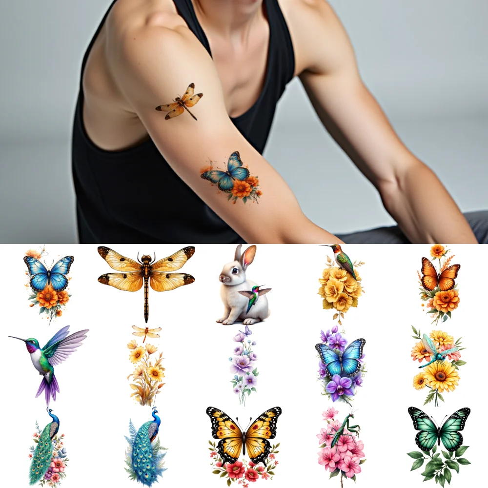 

28pcs Temporary Tattoo Temporary Tattoo Stickers Rabbit Beetle Hummingbird For Back Shoulders Arms