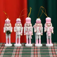 5pcs 12cm Pink Nutcracker Puppet Soldier Desktop Crafts Ornaments Nutcracker Playing Band Dolls Christmas Decoration New Year Ho