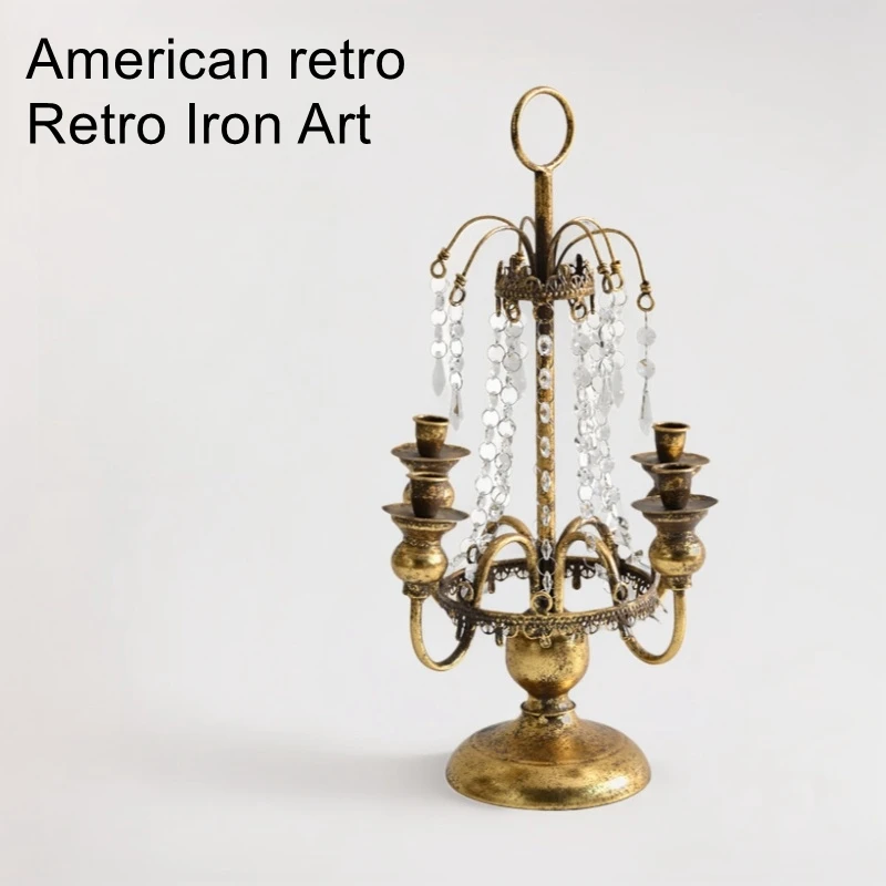 

French wrought iron candle holder ornament, crystal romantic atmosphere candle holder, retro high-end feeling candle cup