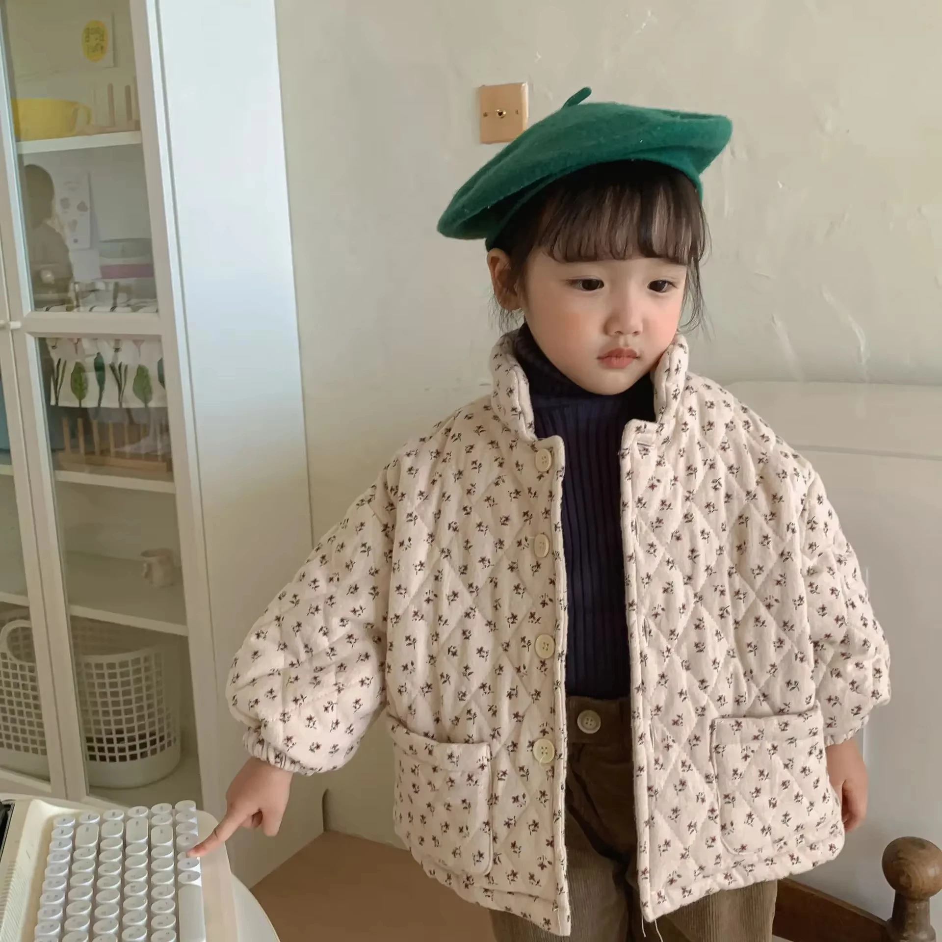 Quilted Jacket for Girl Girls Winter Coat Parka Flower Printed Kids Casual Warm Cotton Outerwear Coats Infant Padding 2025 New