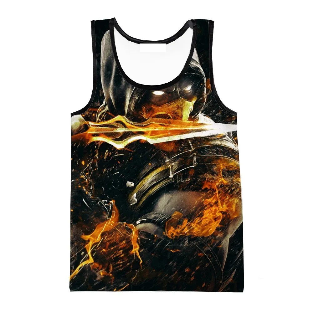 مورتال كومبات لعبة ثلاثية الأبعاد طباعة تانك القمم الرجال موضة عادية المتضخم اللياقة البدنية سترة رياضية الشارع الشهير بلا أكمام رجل الملابس #1