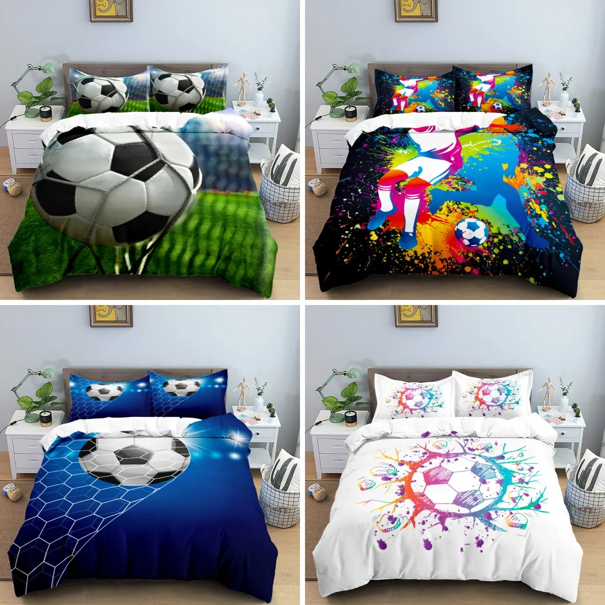 

Cool Football Soccer 3D Bedding Set Duvet Cover Pillowcases Comforter Bed Linen Room Decor For Boys Gift Twin Queen King Size