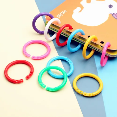 Imagen 1 del producto 50 unids/bolsa de carpetas de anillas de colores de plástico, 15mm, álbumes DIY, aros de libros de hojas sueltas, suministro de encuadernación de apertura para oficina, álbum de fotos