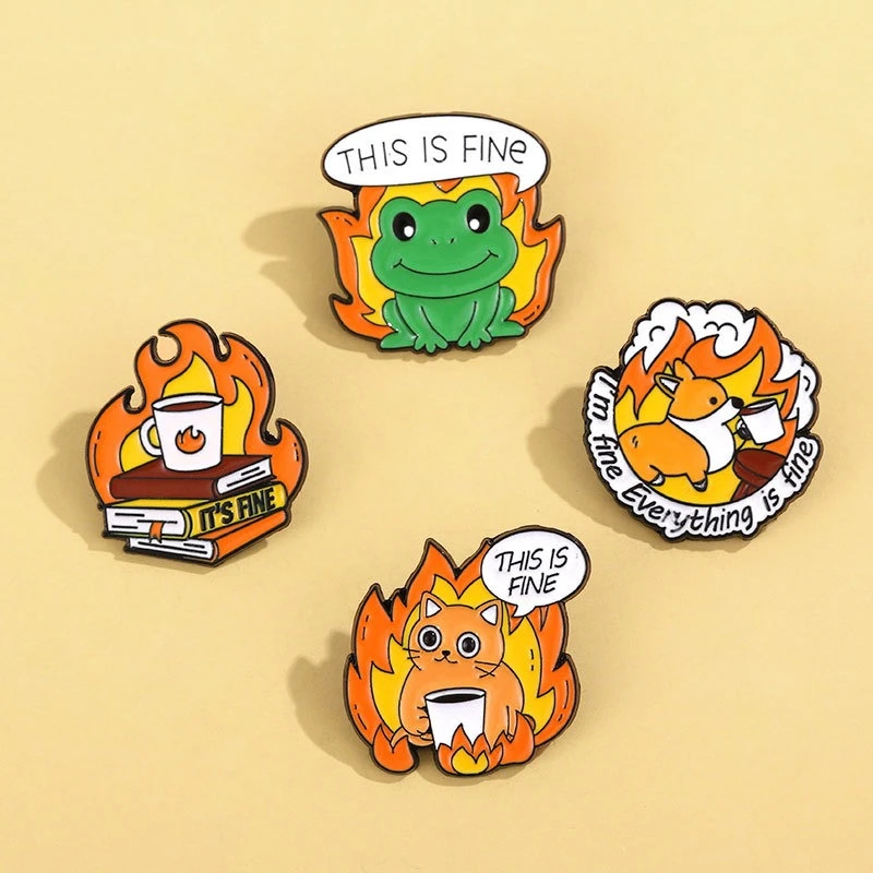 Cute Creative Cartoon Frog Cat Corgi Flame Shape Brooches Pin Zinc Alloy Enamel Badges DIY Clothing Bag Hat T-shirt Accessories