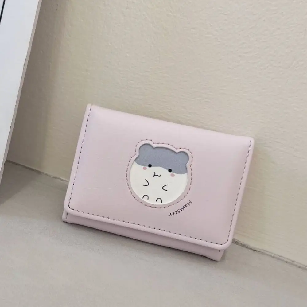 Portable Pu Leather Hamster Short Wallet Cartoon Printing Folding Purse Coin Purse Bank Card Bag Card Holder Girls