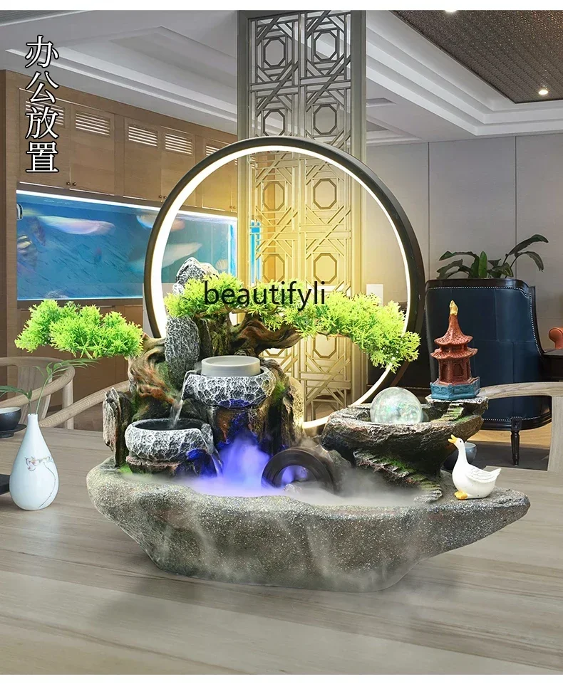 FG40Simulato benvenuto paesaggio di pino bonsai ornamento decorativo soggiorno ufficio desktop fontana di acqua circolante