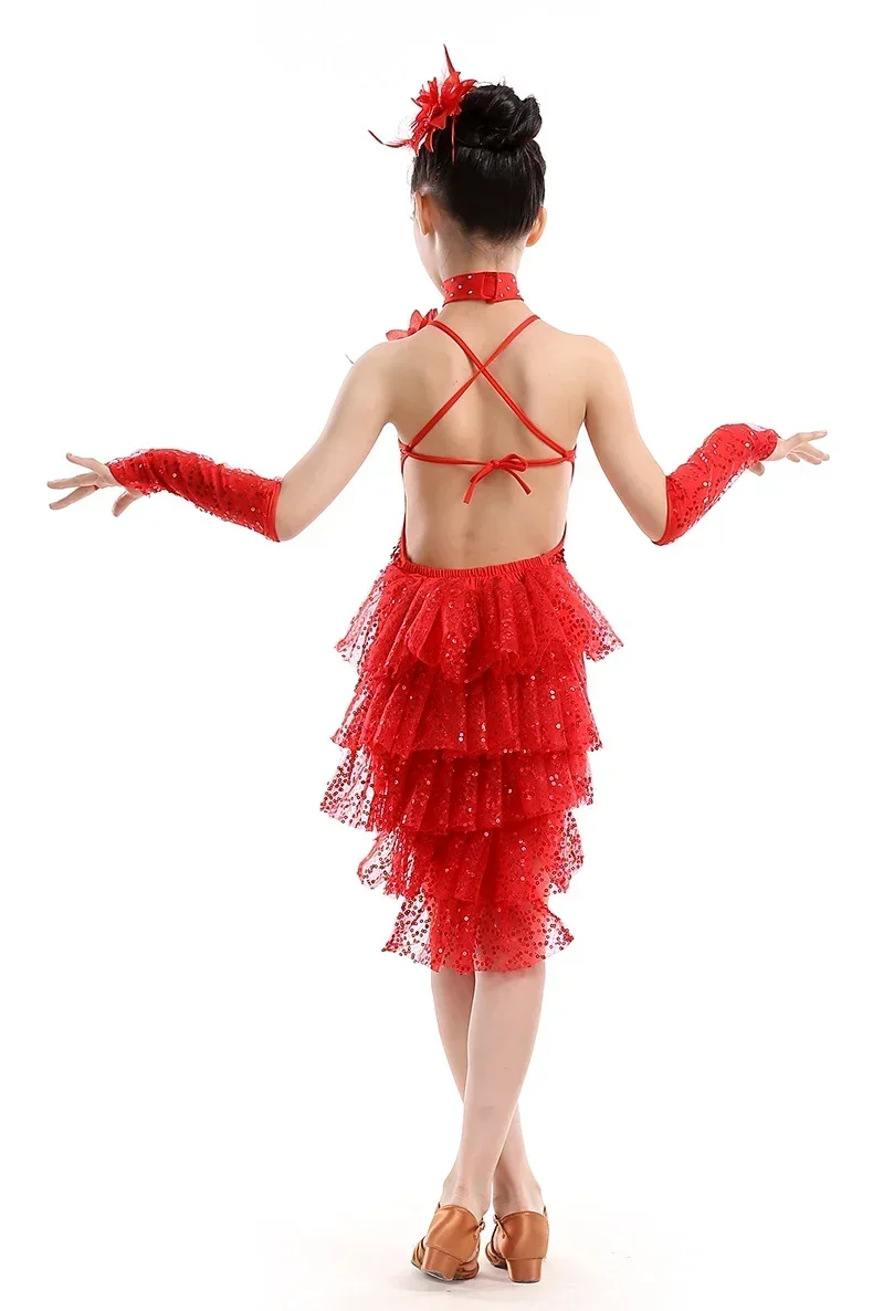 

1pcs/lot child kid children professional latin dance dress for girls latin dancing dresses kid sequin tassel latin dress