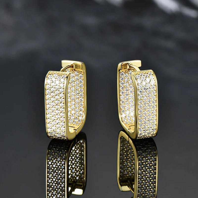 IOGOU 925 Sterling Silver Full Moissanite Diamond Earrings Square Hoops for Women Fashion Ice Out Hoop Earrings Fine Jewelry GRA