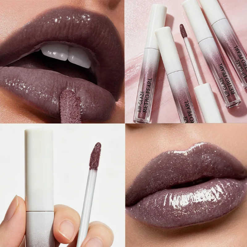 JUJU DREAM Retro Pearl Glitter Lip Gloss Shimmer Liquid Lipstick Plumping Long Lasting Lip Tint