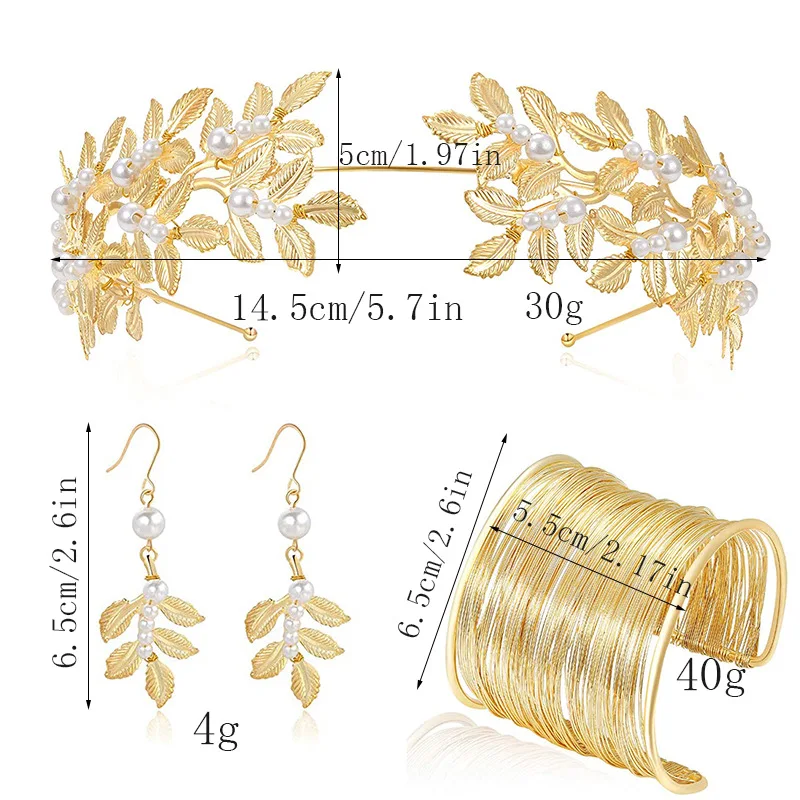 FTCY Vintage Griechisches Schmuckset für Frauen, goldfarben, Armbänder, Ohrringe, Kopfbedeckung, Set im Barockstil, verstellbar, Damenschmuck, Geschenke – Detail 1