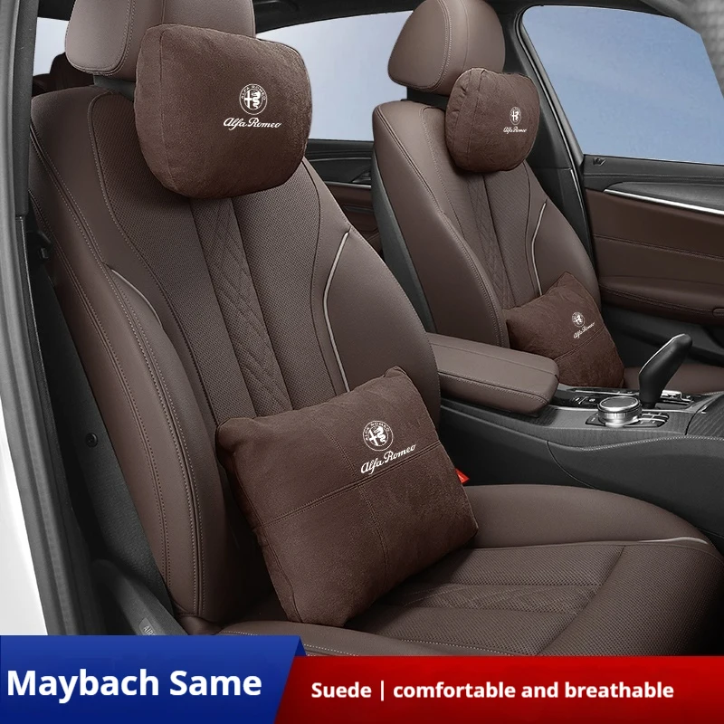 Car Suede Headrest Neck Support Alfa Romeo Giulia Tonale Stelvio Giulietta Mito Milano 147 156 159 166 Seat Waist Cushion Pillow