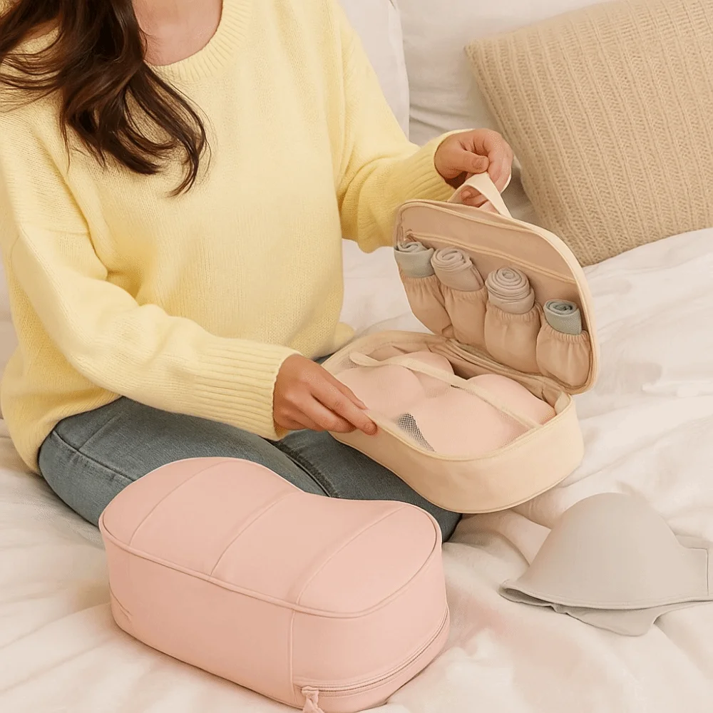 حقيبة تخزين الملابس الداخلية ذات سعة كبيرة، حقيبة تخزين حمالة صدر خفيفة الوزن مقاومة للغبار، مقاومة للماء مع مقبض لتعبئة الملابس الداخلية، مكعب للسفر #5