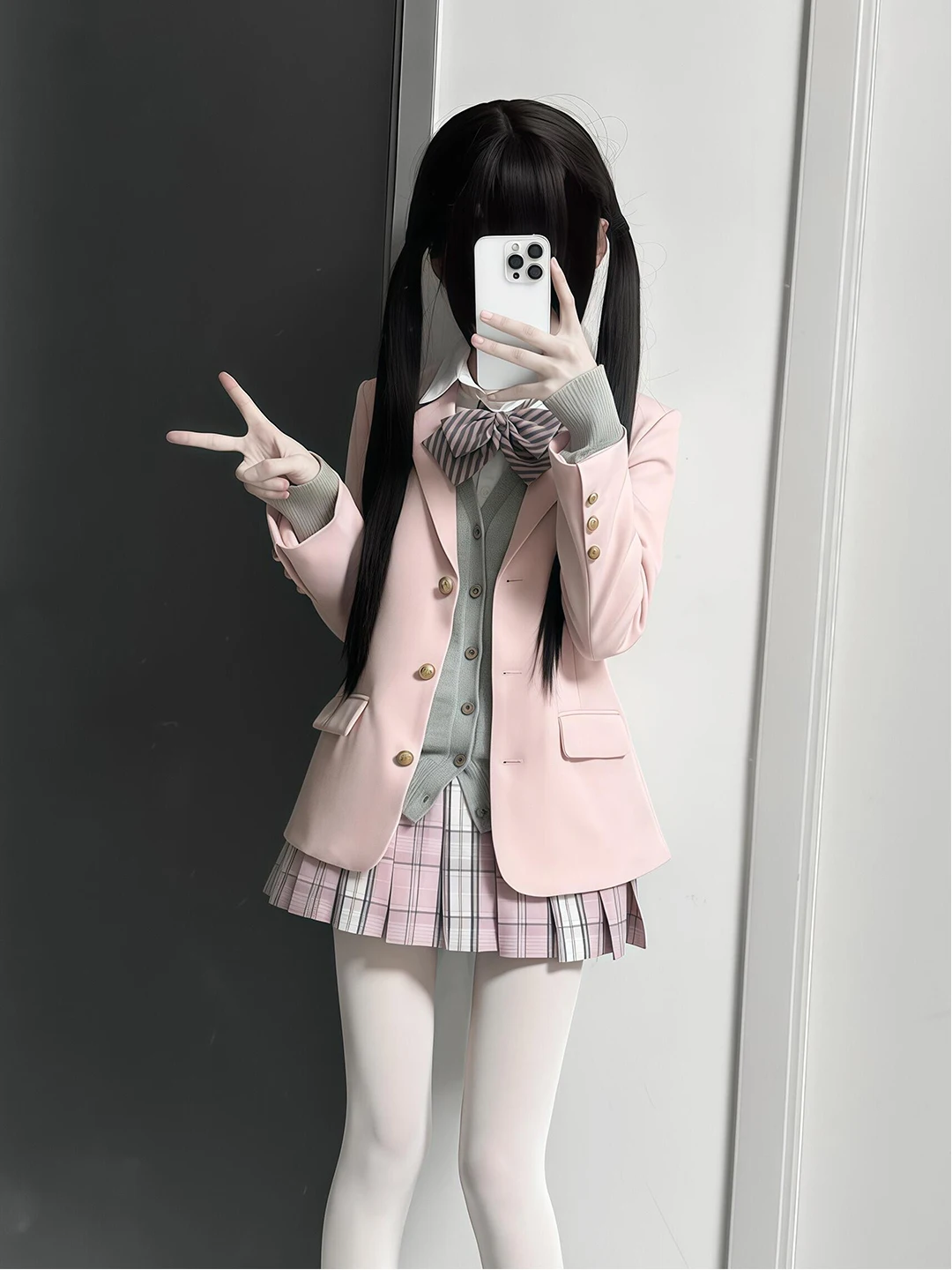 Pink Suit Jacket Cardigan Women's Set Full Set Cute Autumn Winter Uniform School Uniform Style Fashion Set Four Piece Set