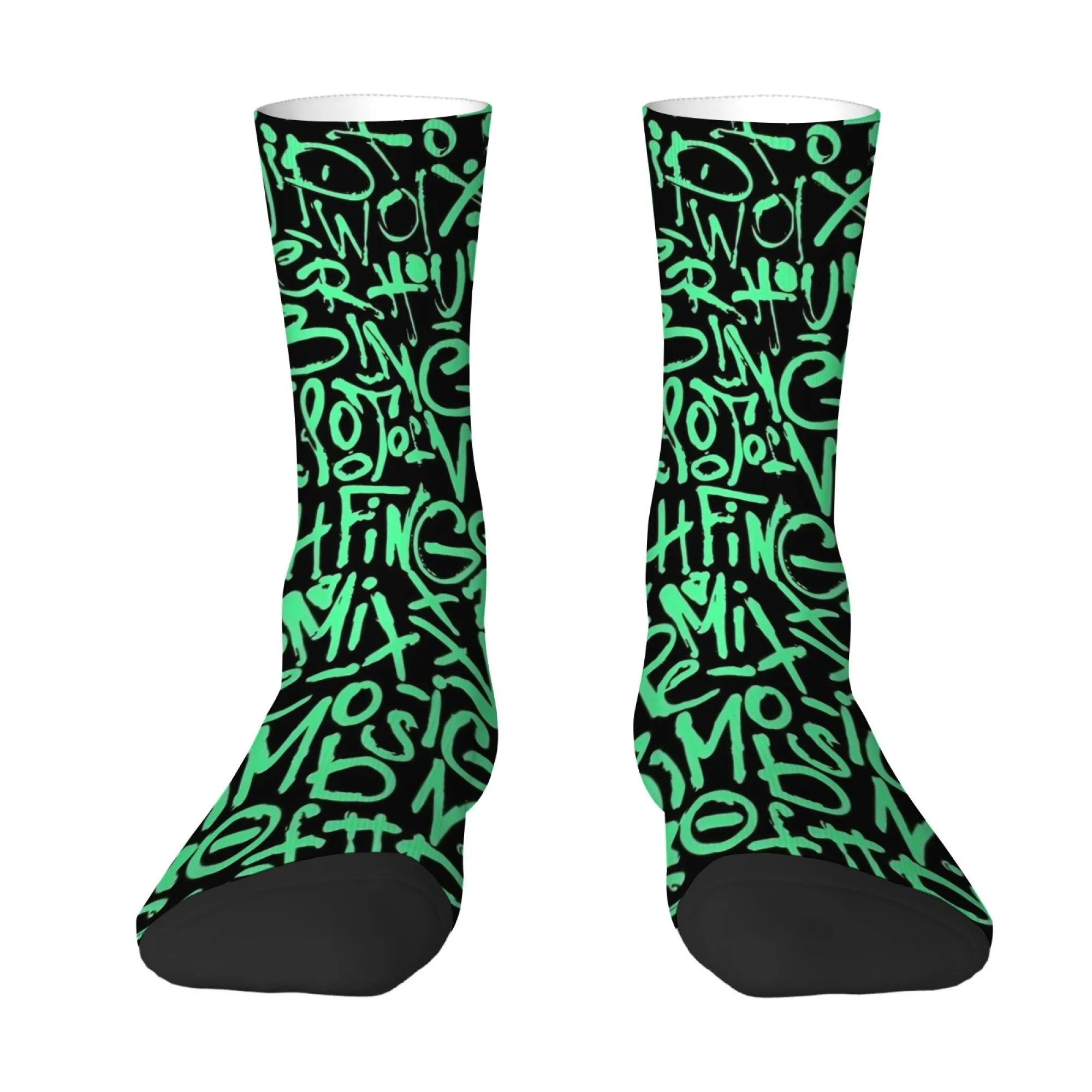 Fashion Street Green Graffiti Men's Socks Novelty Funny Sports Socks Elastic Breathable Non-slip Travel Casual Socks Party Gifts