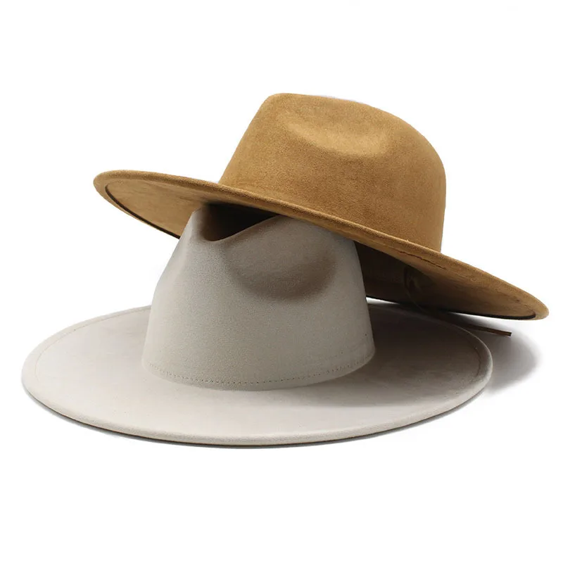 9.5 CM Big Brim Jazz Fedora Hats Men Suede Fabric Heart Top Felt Cap Women Luxury Designer Brand Party khaki Fascinator Hats