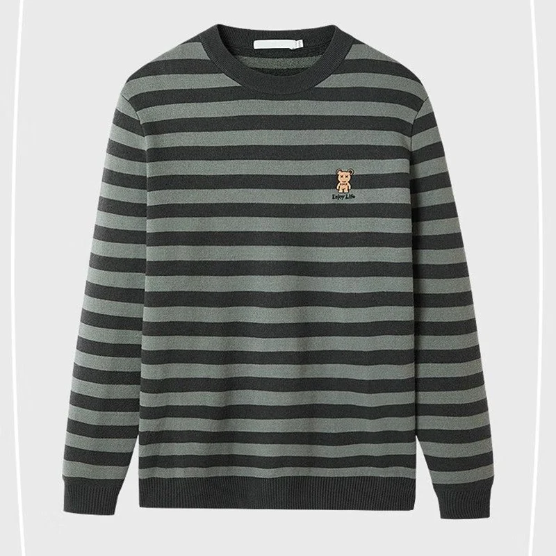 

Мужской вязаный свитер для домашнего обучения, с флисовой подкладкой, утолщенный, с круглым вырезом, из полосатого полипропиленового волокна, теплый, из полиэфирного волокна, мягкий, с длинными рукавами, A...