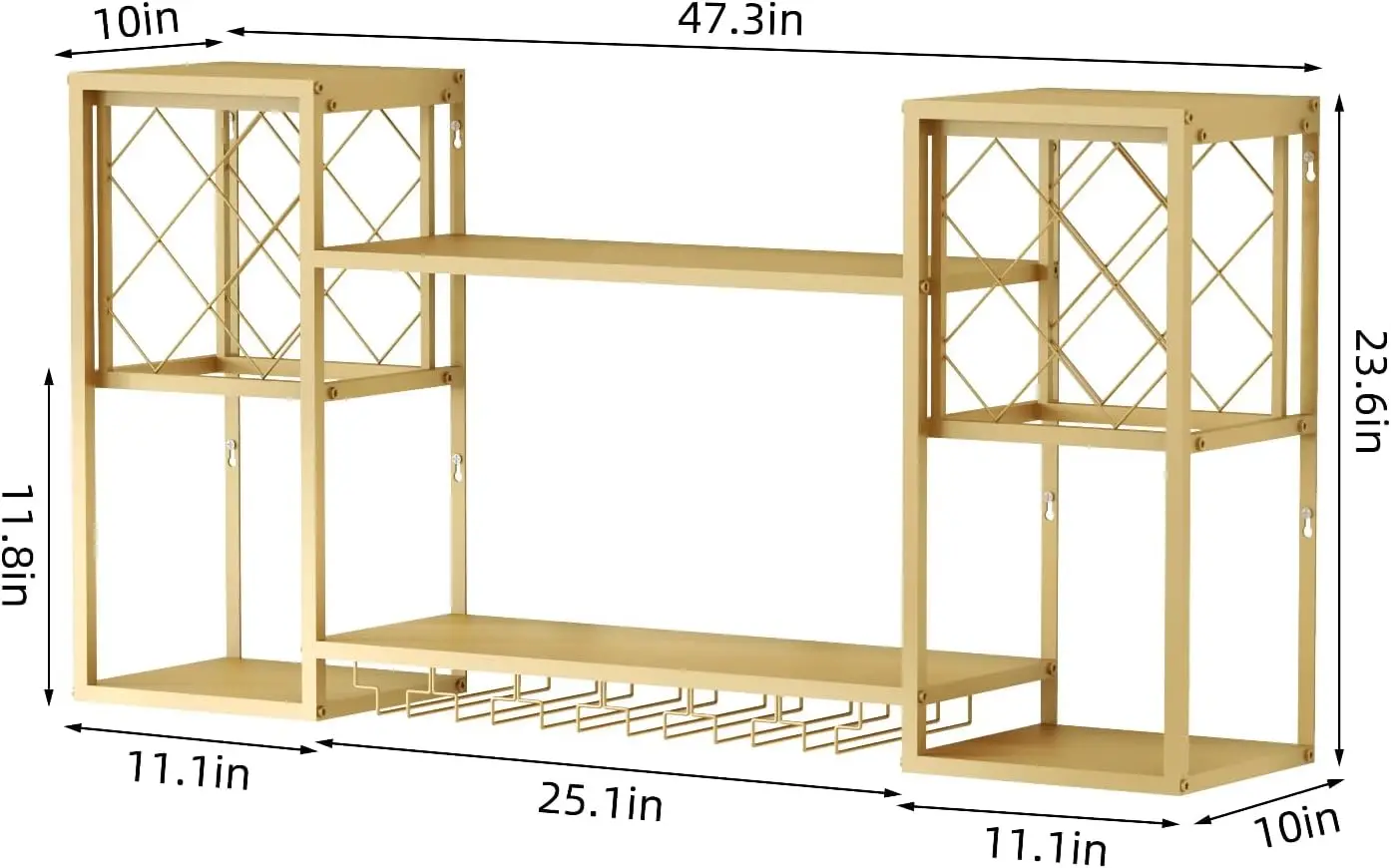 Wall Mounted Wine Rack with Glass Holder,Metal Floating Bar Liquor Shelves 2 Tier,Wine Glass Rack Multi Functional Wine Storage