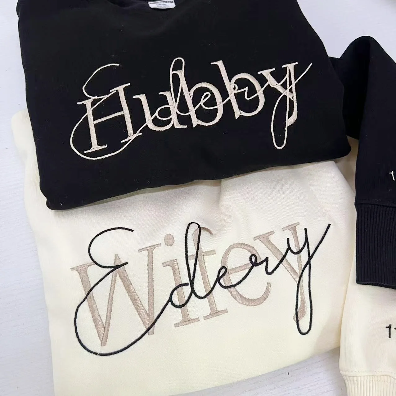 Custom Wifey and Hubby Embroidered Valentine Sweatshirt Matching Couples Personalized Name Mrs and Mrs Unisex Wedding Sweatshirt