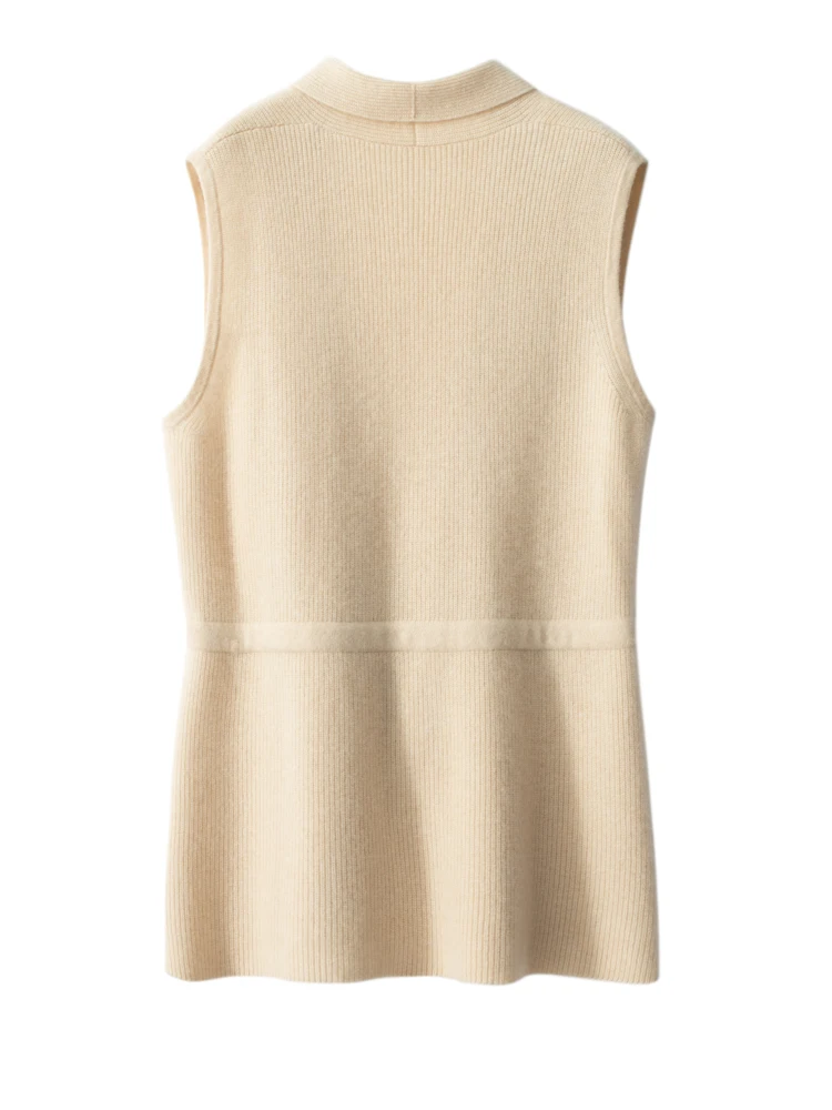 2024 New Women Sweater 100% Cashmere Spring Autumn Sleeveless V-neck Cardigan Knitted Waistcoat Korean Fashion Women Clothing