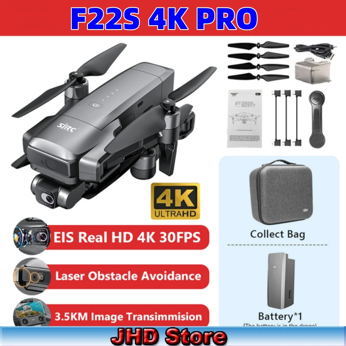 JHD SJRC Orignal F22S PRO GPS Drone 4K Professional 2 Axis Gimbal EIS Camera with Laser Obstacle Avoidance 3500M RC Plane