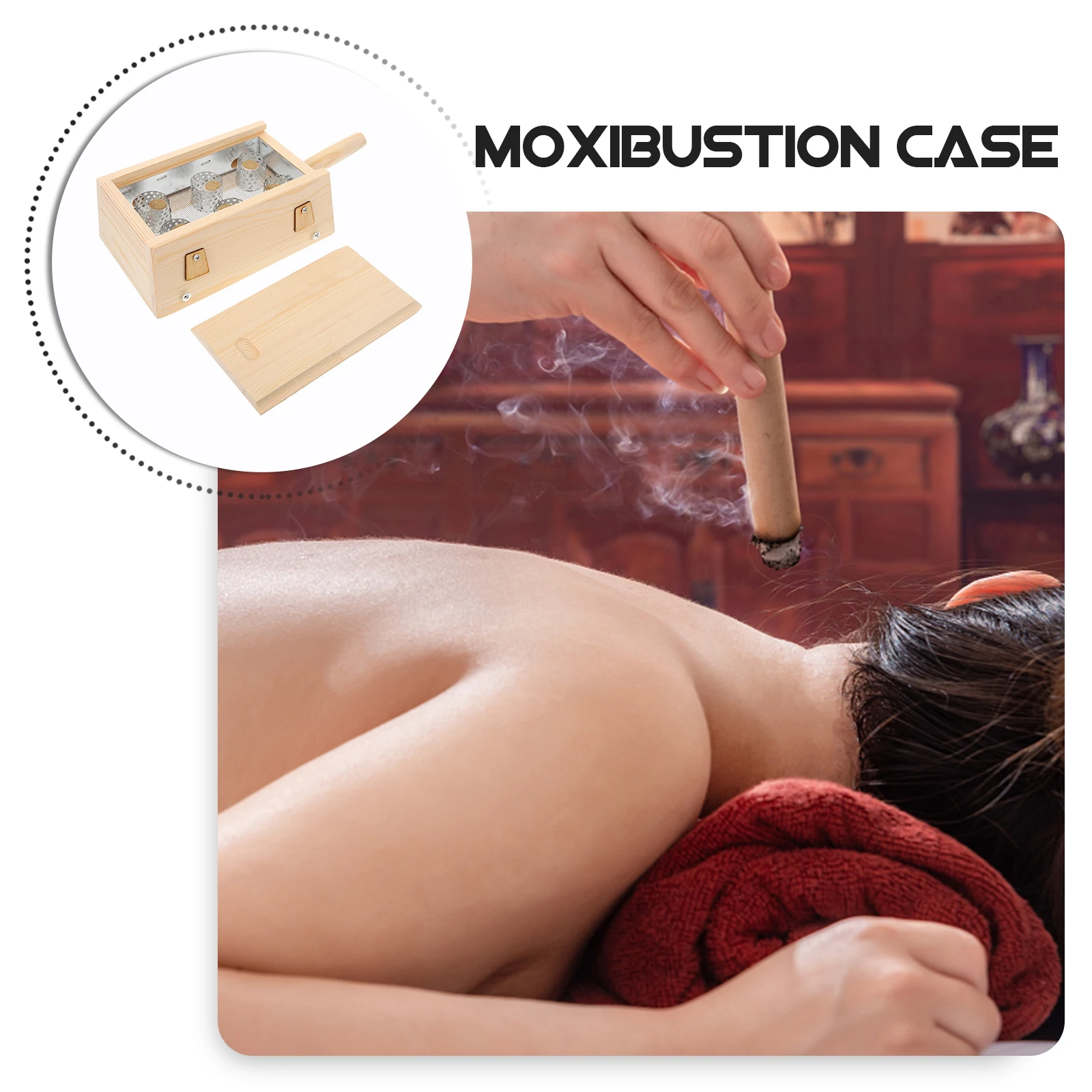 

Wooden Moxibustion 6 Holes Durable Portable Household Metal Burner Body Portable Moxibustion Box Treatment Tool