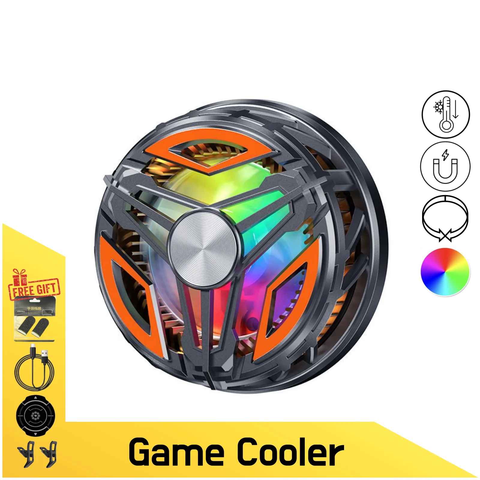 

Cooler for Video Live Streaming & Gaming, Semiconductor Cooling Fan with Freezing Function, Clip-on/Magnetic, for iPhone/Android