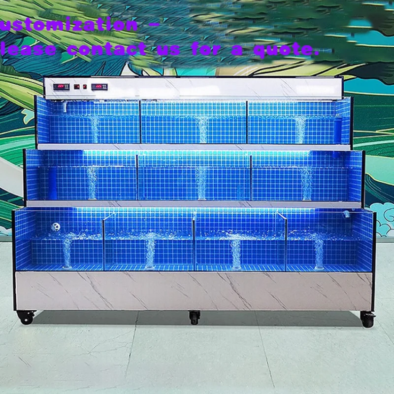 custom.Commercial Rectangle Glass Live Seafood Display Fish Outdoor Restaurant & Supermarket Complete System Pool