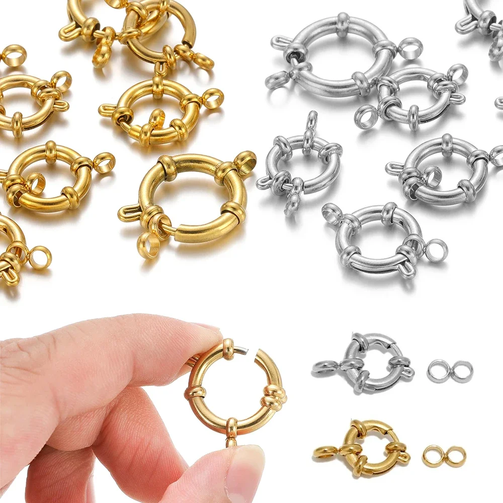 

4pcs Stainless Steel Gold Round Spring Clasps Hooks for Bracelet Clavicle Necklace Clasp Connectors DIY Jewelry Making Supplies