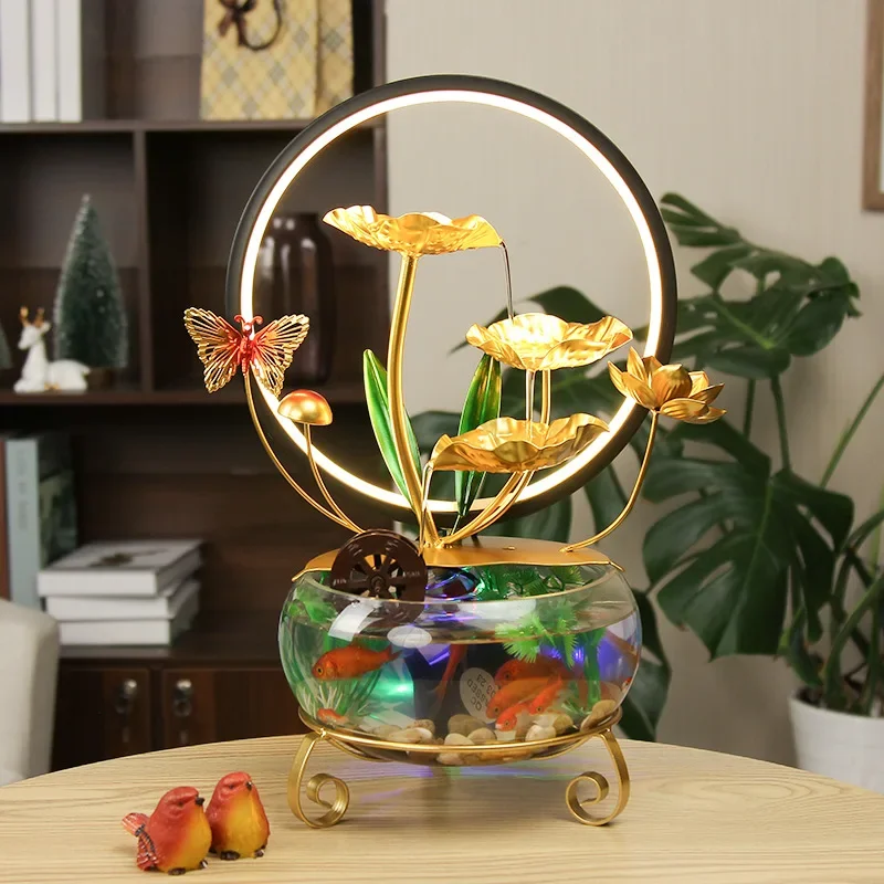 Live broadcast popular desktop home glass fish tank flowing water ornament office living room entrance landscape fountain decora