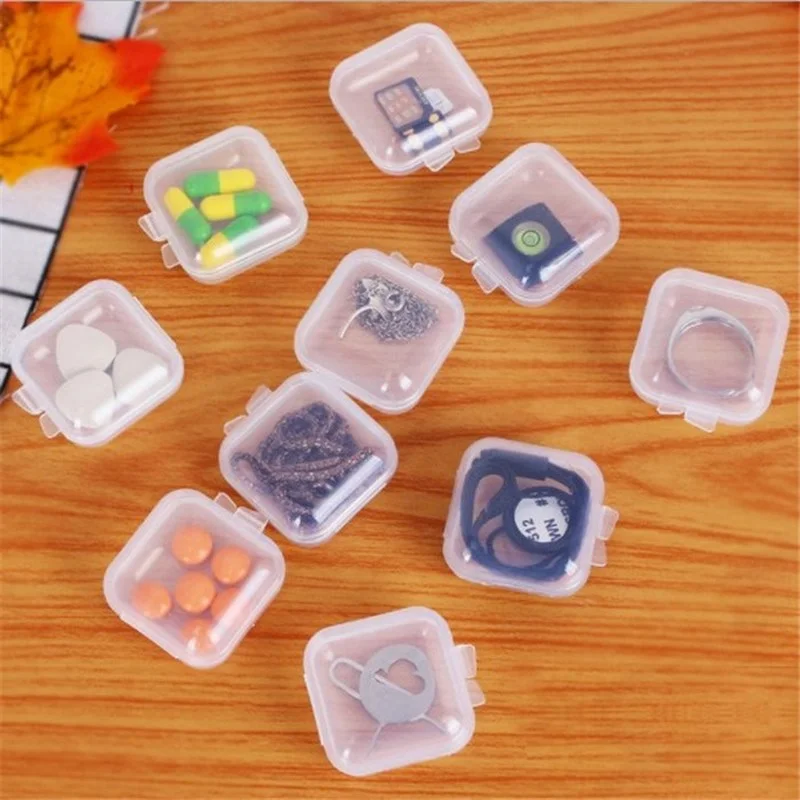 50/1Pcs Mini Storage Box Transparent Square Plastic Packaging Container Case Portable Earring Bracelet Jewelry Storage Organizer