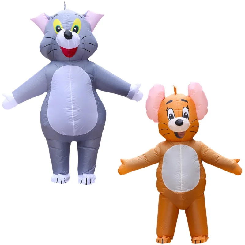 Aufblasbares Katzen- und Mäuse-Kostüm für Erwachsene, Lustiges Cosplay-Outfit für Partys, Cartoon-Ganzkörper-Anzug