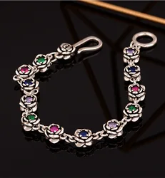 New Arrival Sweet Rose Flower Colorful Crystal Thai Silver Ladies Jewelry Sets For Women Necklace Bracelet Birthday Gifts