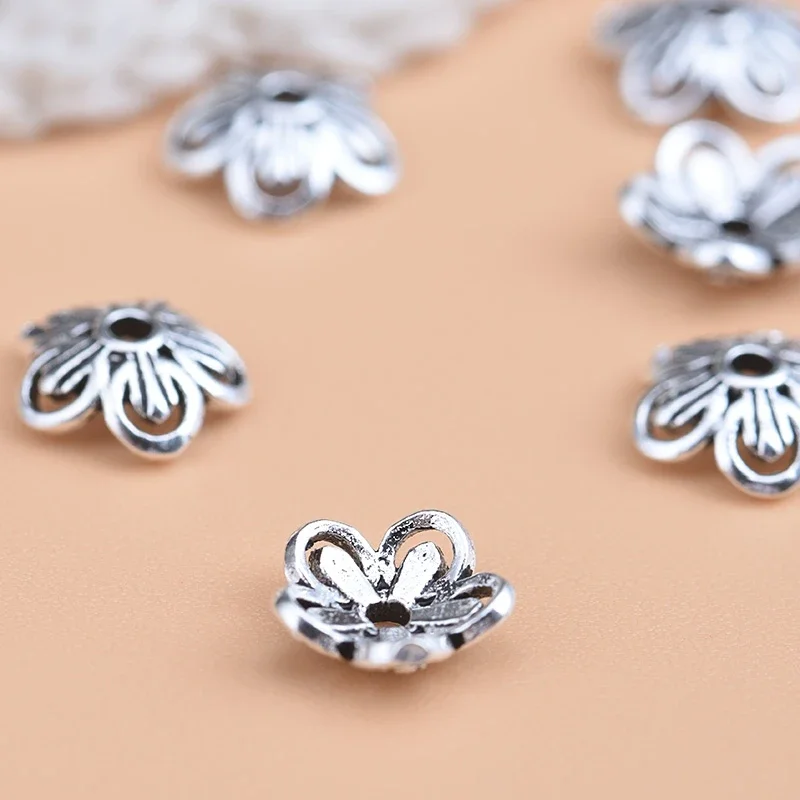 10pcsS925 Sterling silver vintage hat flower bead spacer DIY bracelet beaded material jewelry accessories