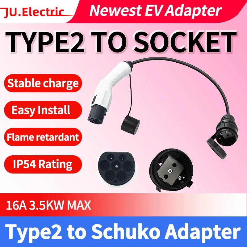 

Type2 to Schuko Socket Adapter 16A 3.5kw Mennekes EC62196-2 male plugto EU Socket for Electric Scooters EBikes