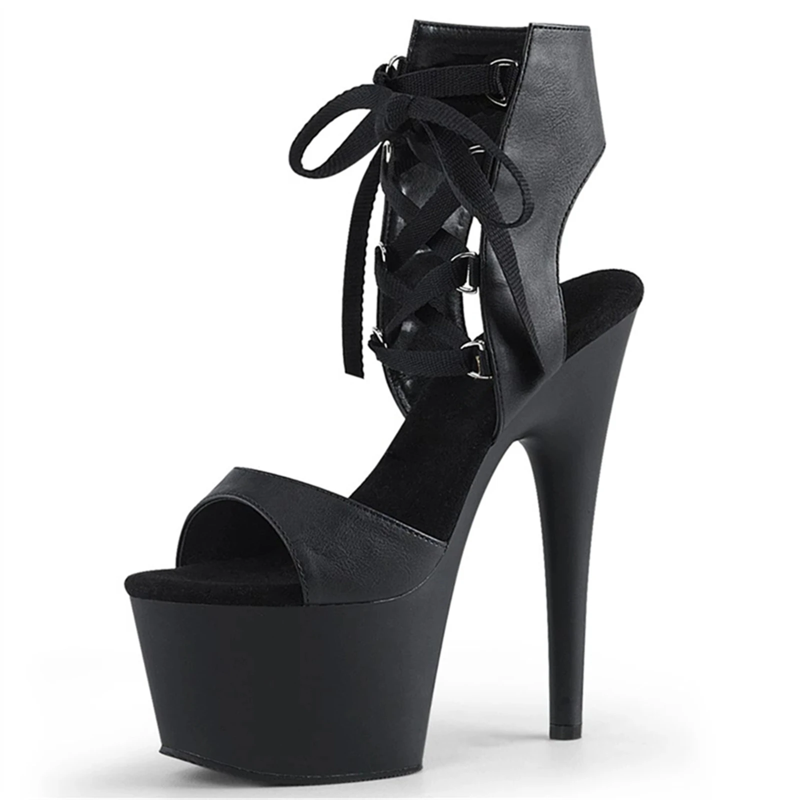 

17CM High Heels Ankle Boots Women's Shoes Lace-up Fine Heel Catwalk Show Sandals for Wedding Nightclub Thick Bottom Model