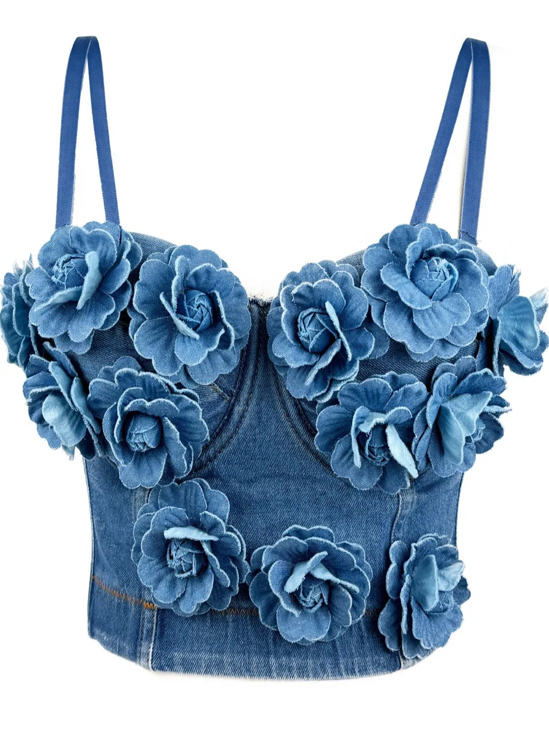 

Retro Spicy Girl Slim Fit Floral Gathered Denim Strap Vest Women's Csole Knitted Tube Top Summer Trendy Casual Wear
