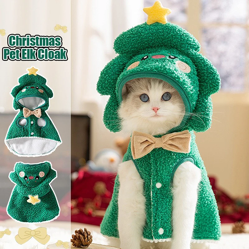 Christmas Pet Elk Cloak Christmas Dog Cat Clothes Christmas Cartoon-Themed Traction Cloak For XMAS