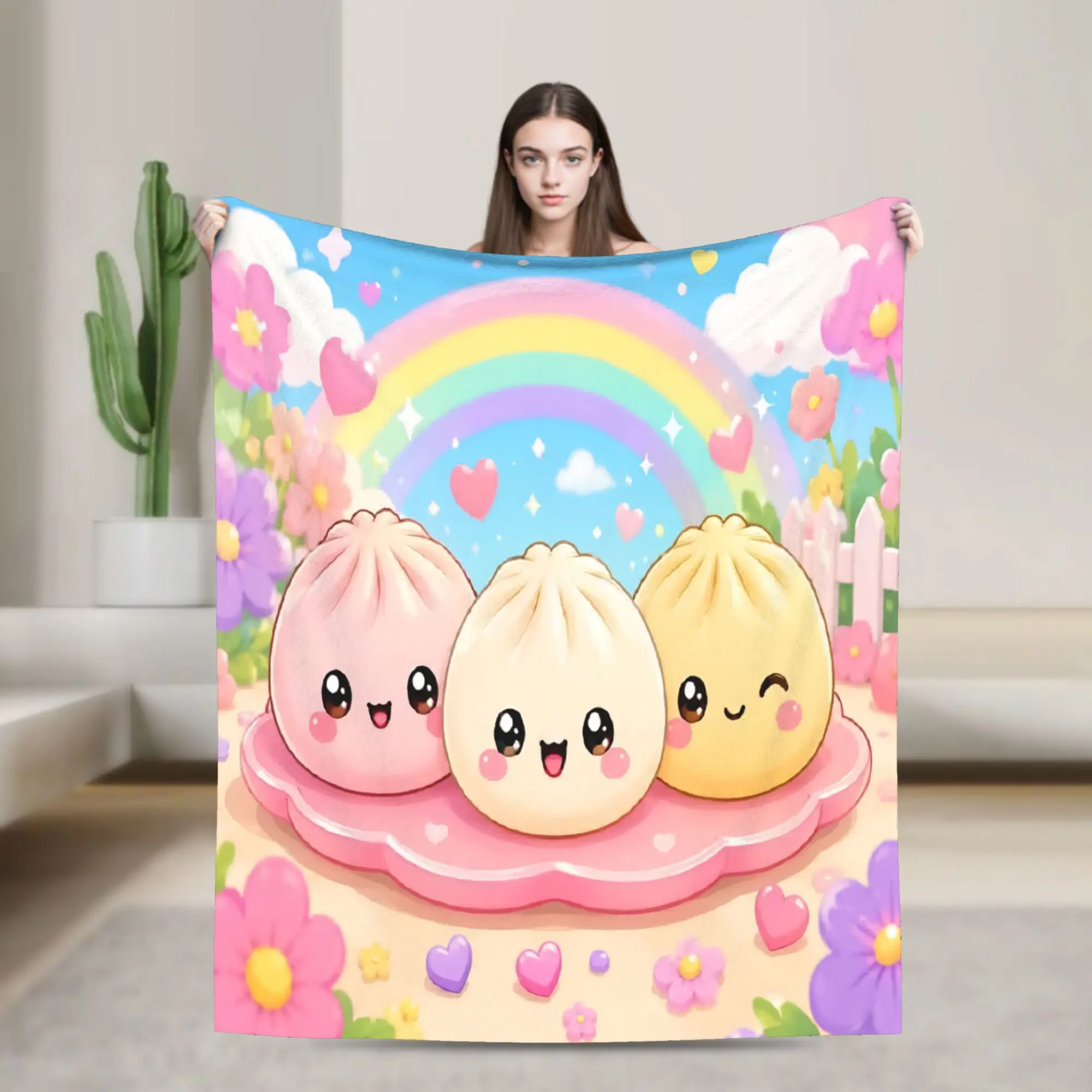 Cozy Cartoon Dumpling Blanket Merch Bedding Decorative  Throw Blankets Lightweight Fleece for Car