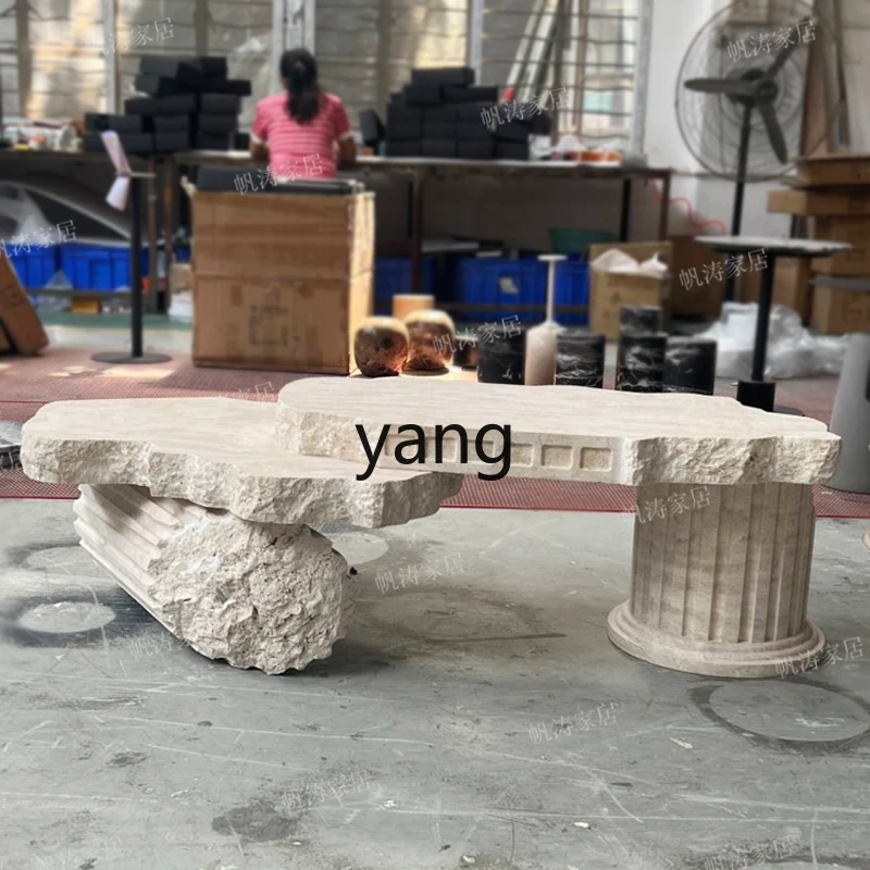 TGF creative broken natural travertine coffee table wabi wind villa light luxury living room coffee table