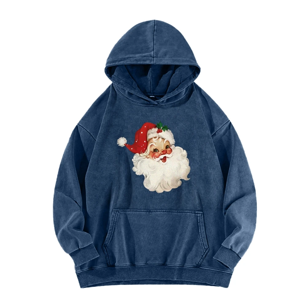 Y2K Style Santa Claus Print Acid Washed Hoodie Unisex Fit Pullover Shirt Tops For Women and Men Hoodie Cheap American Vintage