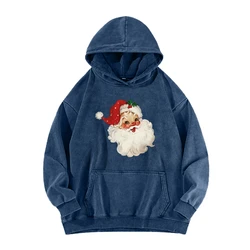 Y2k Stil Santa Claus Print Säure gewaschen Hoodie Unisex Fit Pullover Shirt Tops für Frauen und Männer Hoodie billig American Vintage