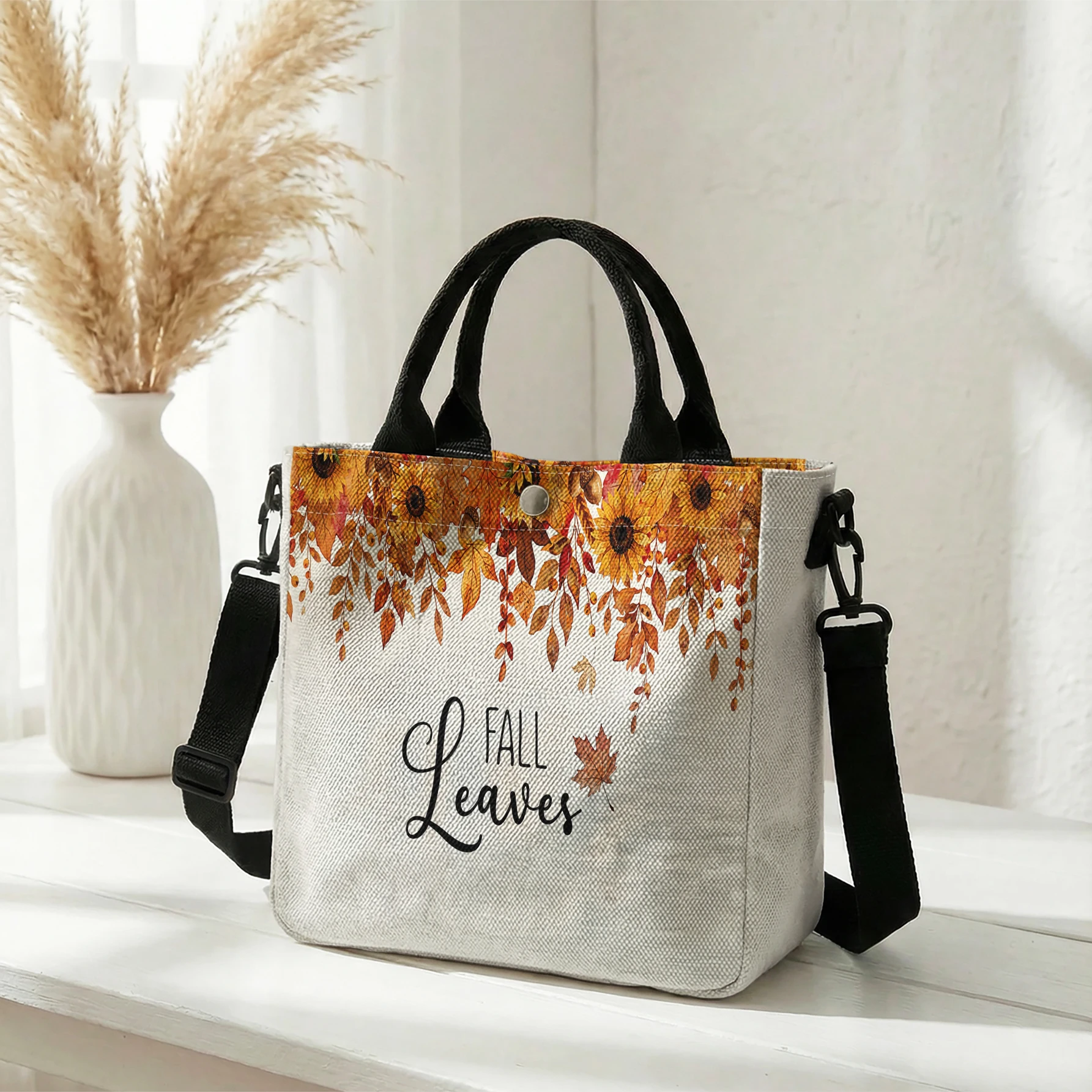 Sunflower Maple Fall Leaves Print Tote Bag Large Capacity Shoulder Bag For Shopping Travel Daily Use
