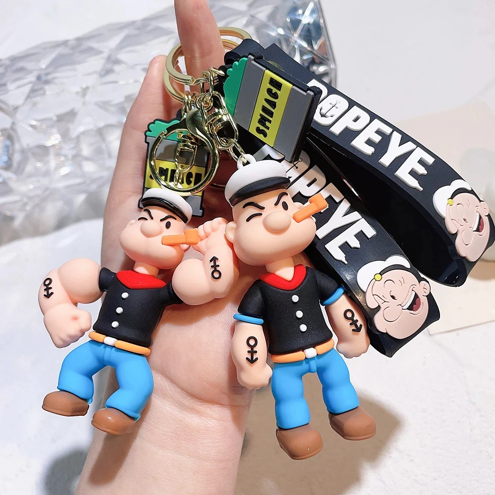 Creativity Popeye The Sailor Keychain Kawaii Doll Anime Figure Popeye Pendant Backpack Car Keyring Accessories Pvc Toys Gift