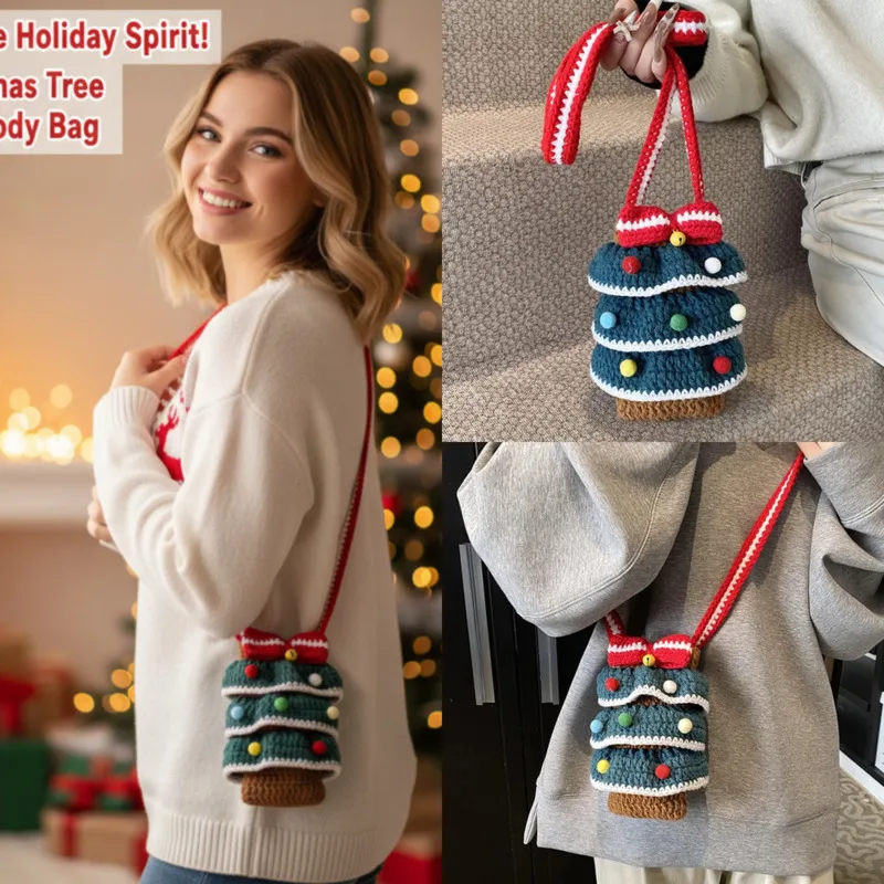 

Tree Ball Y2K Christmas Crochet Bag Ins Handmade Knitted Tote Cute High Capacity Shoulder Phone Bag Unique Christmas Handbag New