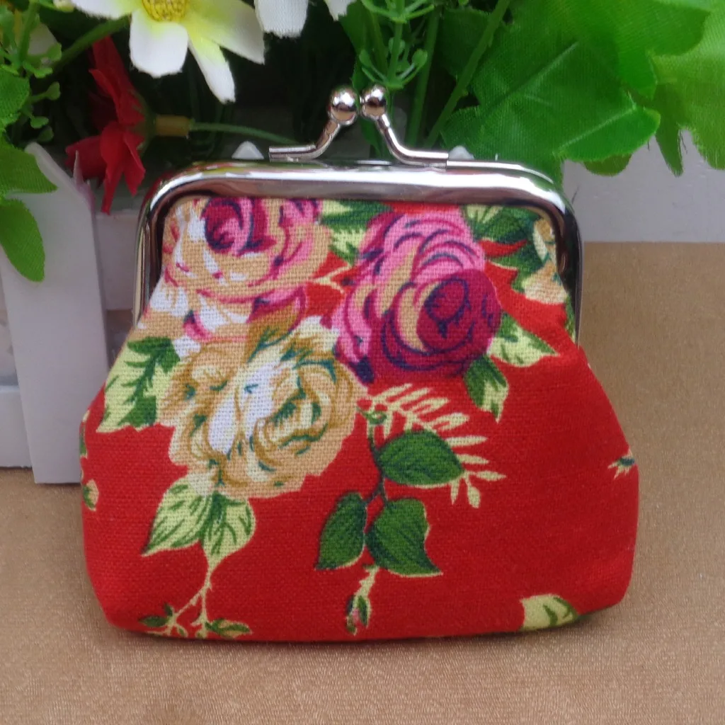 Rose Peony Coin Pouch Cotton Small Accessories Purse Canvas Coin Purse Fresh Kiss Lock Coin Purse For Commuting Casual Outings