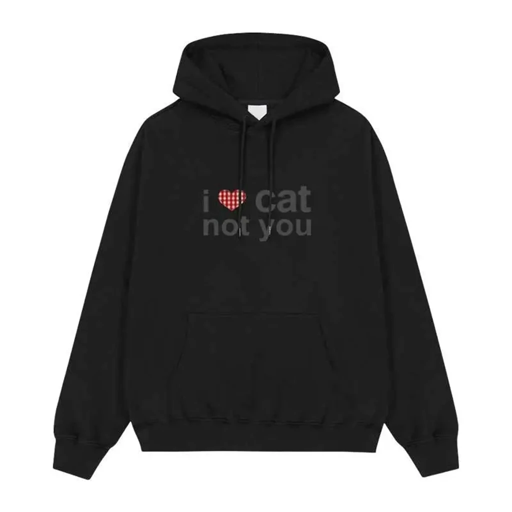 Bluzy z nadrukiem kpop Y2K I Love cat not you, damskie, luźne, w stylu streetwear Y2k, fioletowe bluzy dresowe